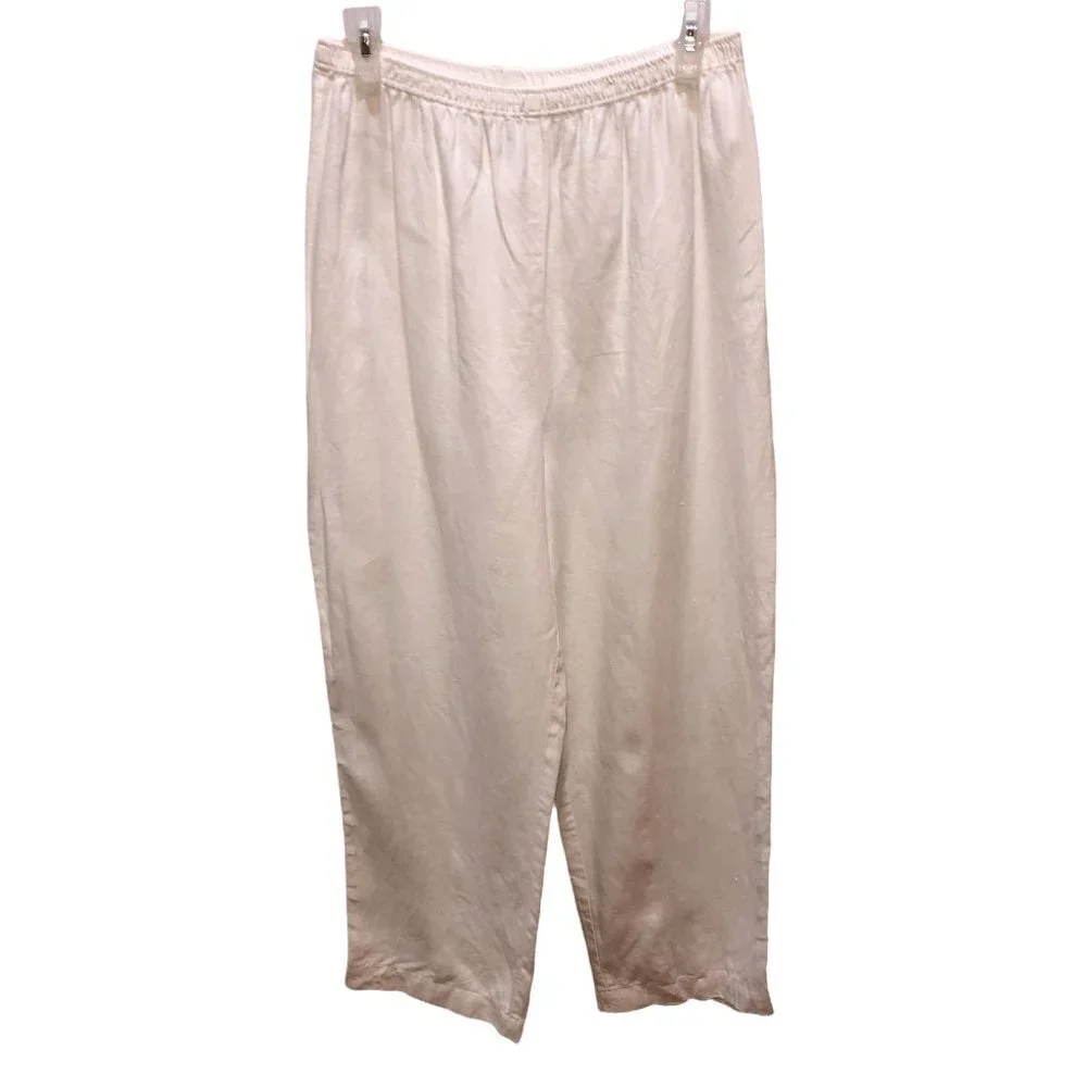 Outfit Petite JPR Womens Large White Linen Elastic Waist Pull On Straight Pants - Picture 2 of 9